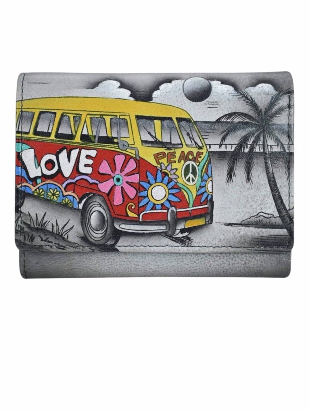 Anna By Anuschka “Happy Camper” Three Fold Hand-painted Leather Wallet NWT